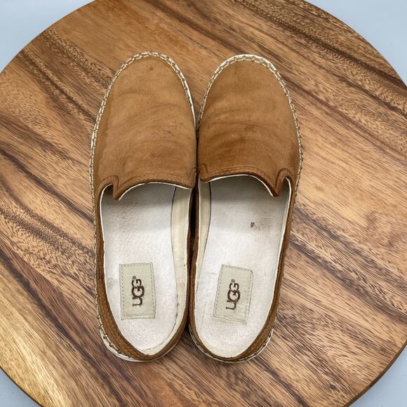 UGG Caleel Flat Mule Shoes Womens Size 8.5 Slip On Brown Leather Casual Comfort - Picture 5 of 8